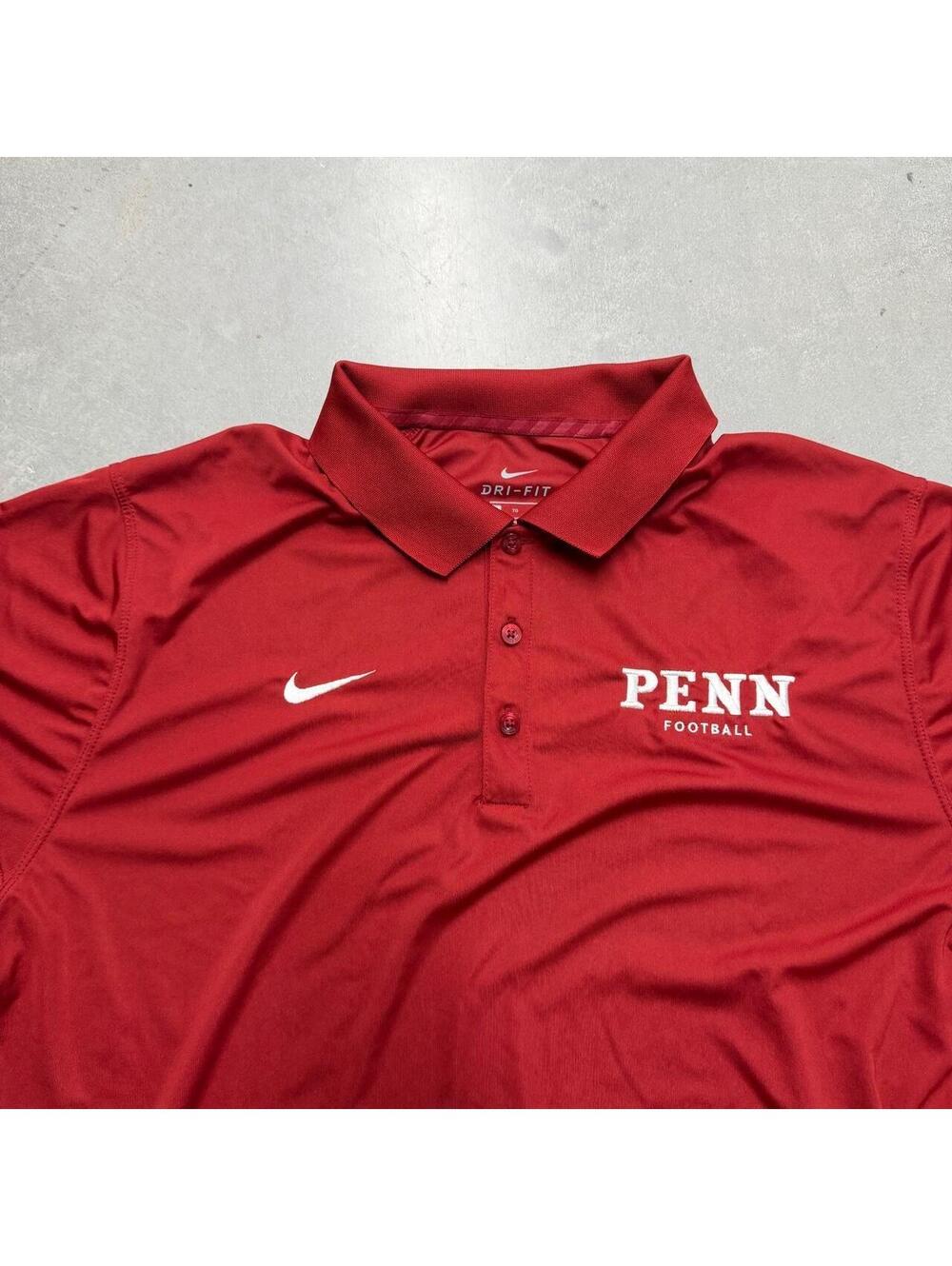 Y2K Men's University of Penn Football Red Nike Dri Fit Polo Sized XL